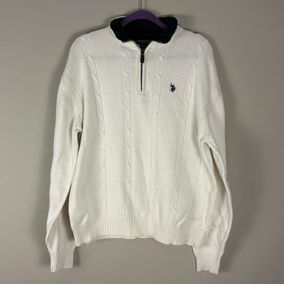 U.S. Polo Assn. Men’s White Knitted Quarter Zip Long Sleeve Size 2XL Preppy - Picture 1 of 8